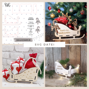 SVG Laser Datei Winter Weihnachten Geschenkbox Schlitten zum befüllen Laserdatei SVG Datei 3mm