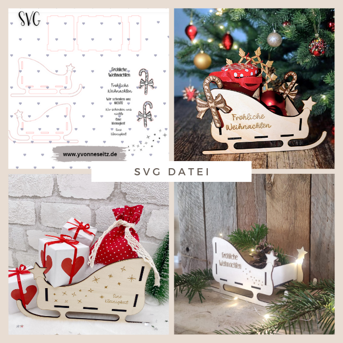 SVG Laser Datei Winter Weihnachten Geschenkbox Schlitten zum befüllen Laserdatei SVG Datei 3mm