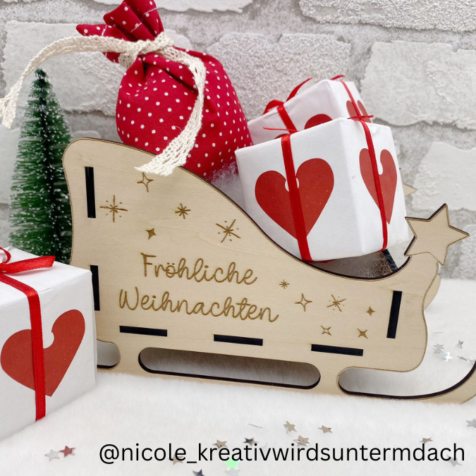 SVG Laser Datei Winter Weihnachten Geschenkbox Schlitten zum befüllen Laserdatei SVG Datei 3mm – Bild 7