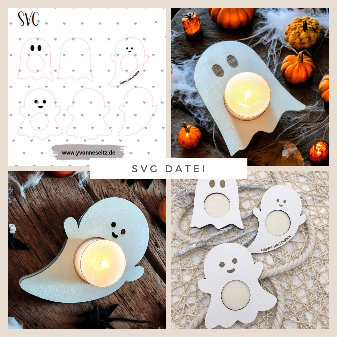 SVG Laser Datei Halloween Teelichthalter Geister 3er Laserdatei SVG Datei