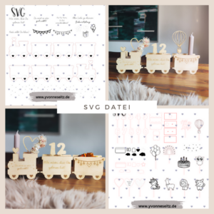 SVG Laser Datei 3mm Geburtstagszug XXL Geburtstagsteller Geburtstag Laserdatei SVG Datei 3mm