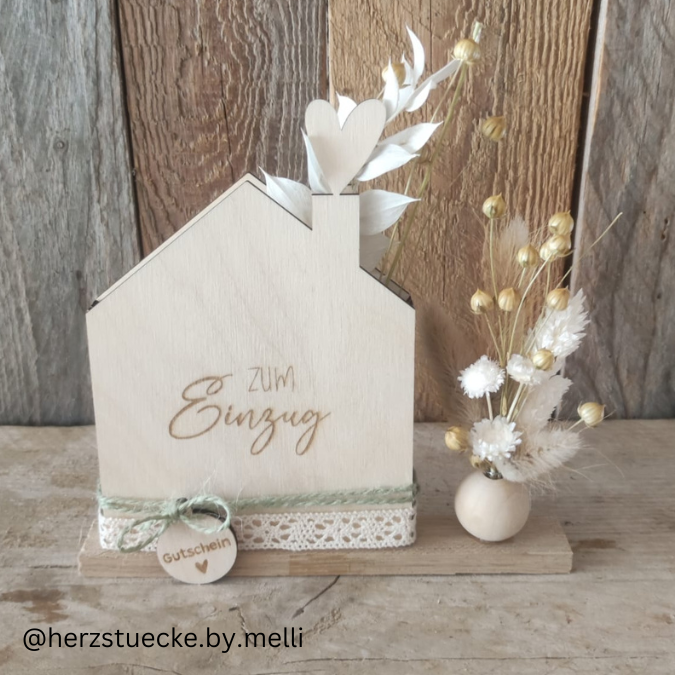 SVG Laserdatei Haus Häuschen zum Einzug Umzug erste eigene Wohnung Eigenheim Hauskauf für Blumen oder Geld Geldgeschenk Richtfest SVG Datei – Bild 4