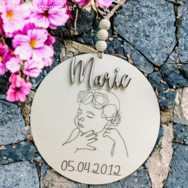 SVG Laser Datei Holzscheibe Baby 3D Effekt Mädchen mit Blumen Cut Geburt Geschenkidee Laserdatei SVG Datei – Bild 3