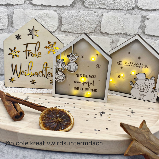 Weihnachten Winter Lichthaus Lichthäuser für Transparentpapier inkl PDF zum ausdrucken Laserdatei SVG Laser Datei – Bild 3