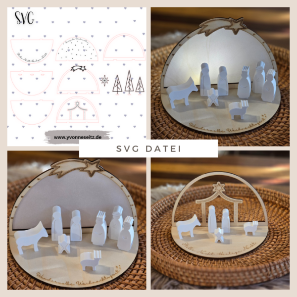 3mm und 4mm Teller für Krippe Dekoteller Ständer Minikrippe SVG Laser Datei Weihnachten Heilige Nacht – Bild 5