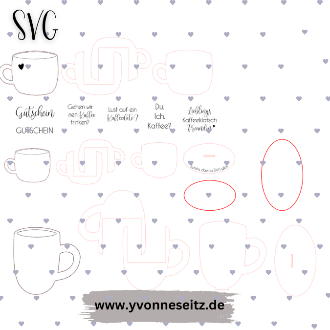 3mm Kaffeetasse mit vielen Designs Geschenkidee Geldgeschenk Gutschein Kaffeeliebe Pudding SVG Laser Datei Kaffeekränzchen beste Freundin – Bild 2