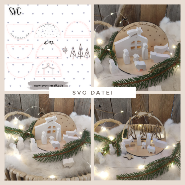 3mm und 4mm Teller für Krippe Dekoteller Ständer Minikrippe SVG Laser Datei Weihnachten Heilige Nacht – Bild 4