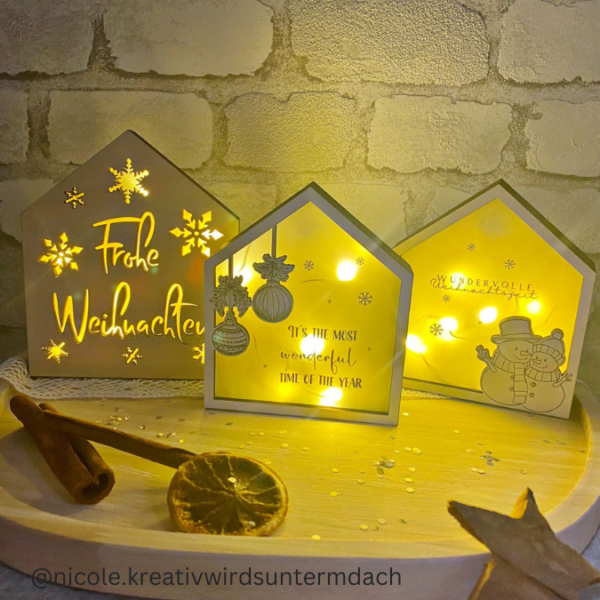 Weihnachten Winter Lichthaus Lichthäuser für Transparentpapier inkl PDF zum ausdrucken Laserdatei SVG Laser Datei – Bild 9