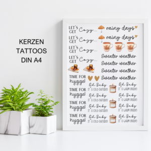 PDF - Kerzentattoo Vorlage - Cozy Herbst Winter- A4 Kerzentattoos