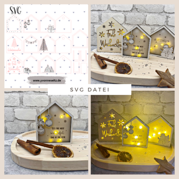 Weihnachten Winter Lichthaus Lichthäuser für Transparentpapier inkl PDF zum ausdrucken Laserdatei SVG Laser Datei