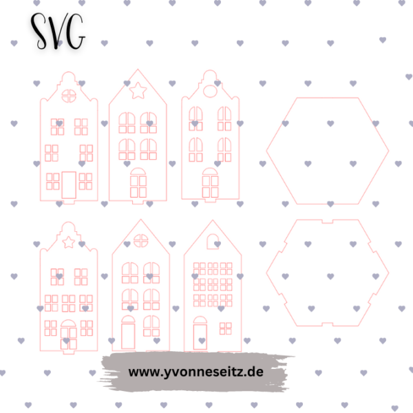 SVG Laser Datei Häuserkranz Grachtenhäuser Lichthäuser Haus Häuser 3mm – Bild 2