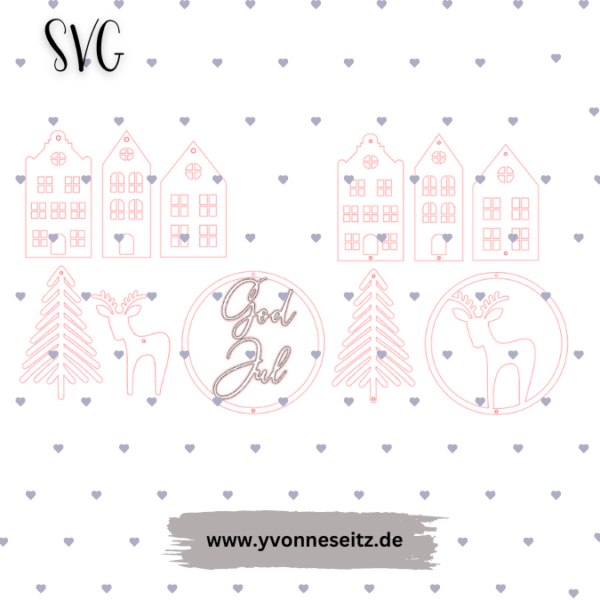 SVG Laser Datei Winter Skandi Scandi Girlande Aufhänger Anhänger Deko für Wand und Fenster Sonnenfänger Hej – Bild 2
