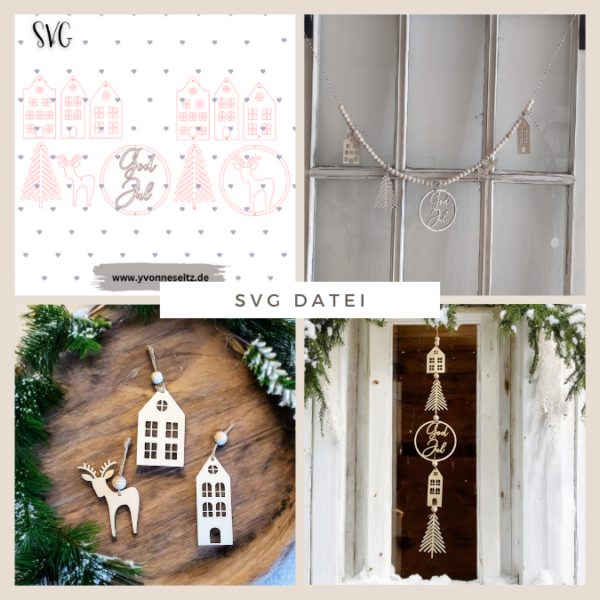 SVG Laser Datei Winter Skandi Scandi Girlande Aufhänger Anhänger Deko für Wand und Fenster Sonnenfänger Hej