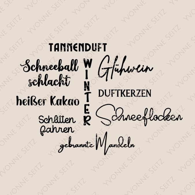 SVG Laser Datei Gravur WINTER single words quotes deutsch Eigenschaften Beschreibung Nomen Winterliebe Weihnachtsbundle Gravurbundle