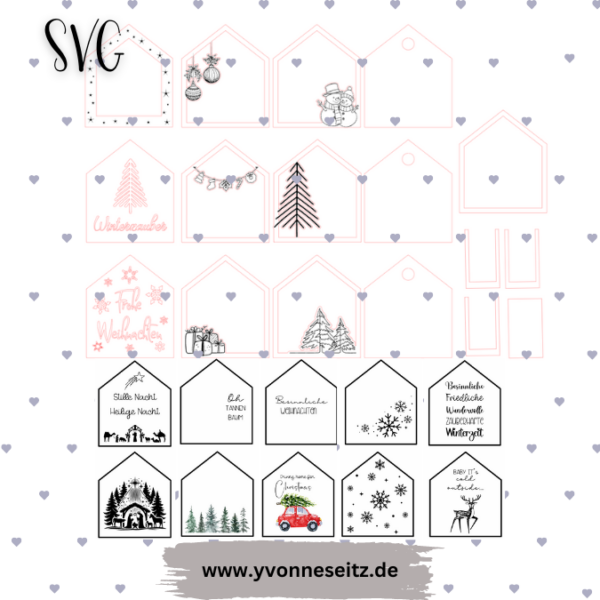 Weihnachten Winter Lichthaus Lichthäuser für Transparentpapier inkl PDF zum ausdrucken Laserdatei SVG Laser Datei – Bild 2