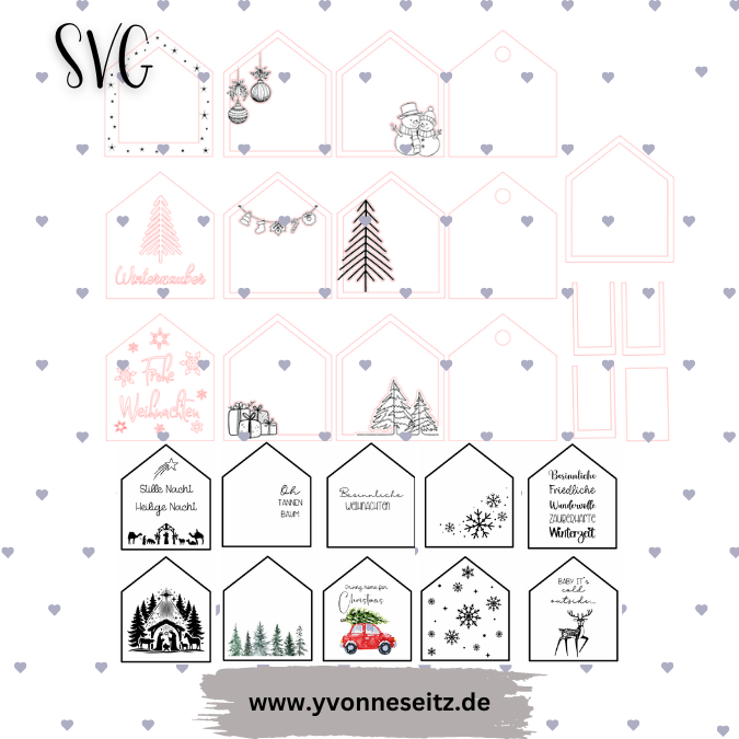 Weihnachten Winter Lichthaus Lichthäuser für Transparentpapier inkl PDF zum ausdrucken Laserdatei SVG Laser Datei – Bild 2