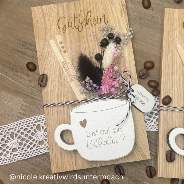 Kaffeedate - für Gutscheine, Geldgeschenke, Blumen Geschenksets 3mm SVG Laser Datei Kaffee Coffee – Bild 8
