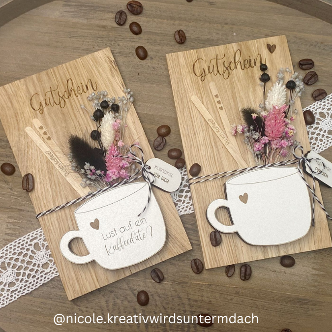 3mm Kaffeetasse mit vielen Designs Geschenkidee Geldgeschenk Gutschein Kaffeeliebe Pudding SVG Laser Datei Kaffeekränzchen beste Freundin – Bild 5
