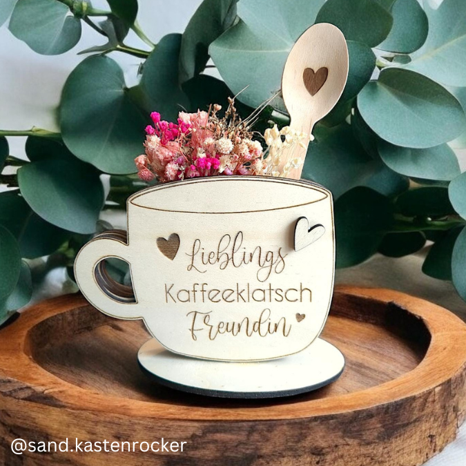 3mm Kaffeetasse mit vielen Designs Geschenkidee Geldgeschenk Gutschein Kaffeeliebe Pudding SVG Laser Datei Kaffeekränzchen beste Freundin – Bild 9