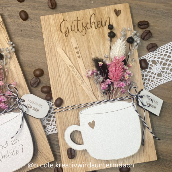Kaffeedate - für Gutscheine, Geldgeschenke, Blumen Geschenksets 3mm SVG Laser Datei Kaffee Coffee – Bild 9