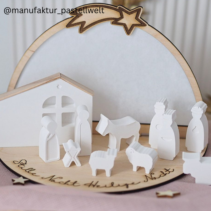 3mm und 4mm Teller für Krippe Dekoteller Ständer Minikrippe SVG Laser Datei Weihnachten Heilige Nacht – Bild 5