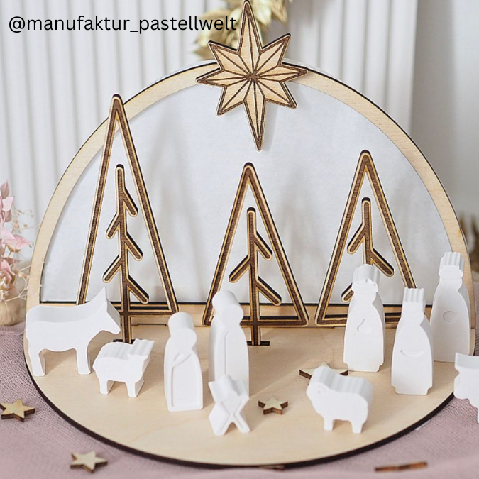3mm und 4mm Teller für Krippe Dekoteller Ständer Minikrippe SVG Laser Datei Weihnachten Heilige Nacht – Bild 4