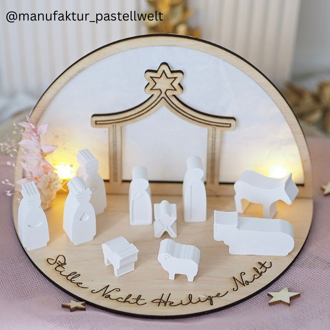 3mm und 4mm Teller für Krippe Dekoteller Ständer Minikrippe SVG Laser Datei Weihnachten Heilige Nacht – Bild 3