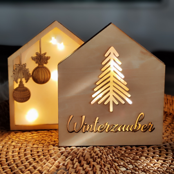Weihnachten Winter Lichthaus Lichthäuser für Transparentpapier inkl PDF zum ausdrucken Laserdatei SVG Laser Datei – Bild 8