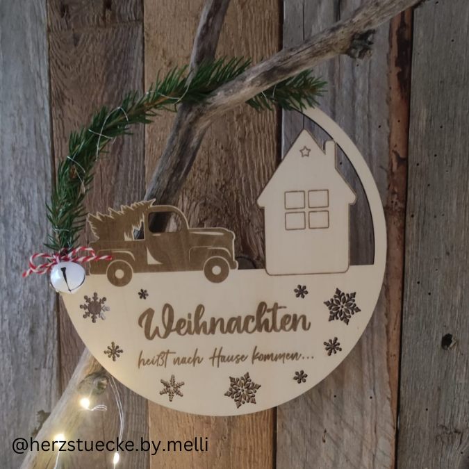 SVG Laser Datei Kranz Türkranz Weihnachten heisst nach Hause kommen... – Bild 4