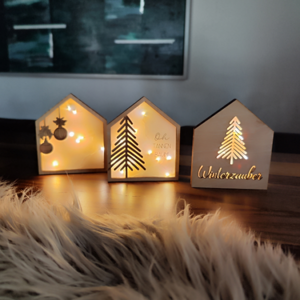 Weihnachten Winter Lichthaus Lichthäuser für Transparentpapier inkl PDF zum ausdrucken Laserdatei SVG Laser Datei – Bild 4