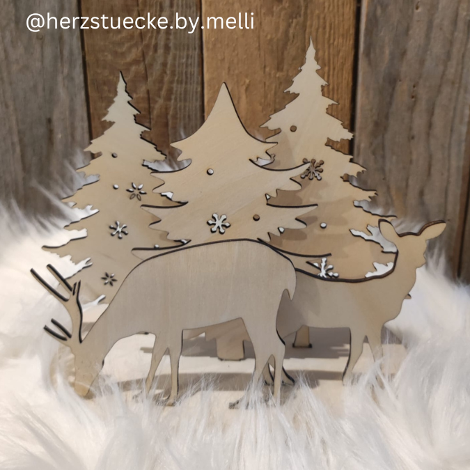 SVG Laser Datei Weihnachtsteller Winterlandschaft Rehe 3 mm – Bild 5