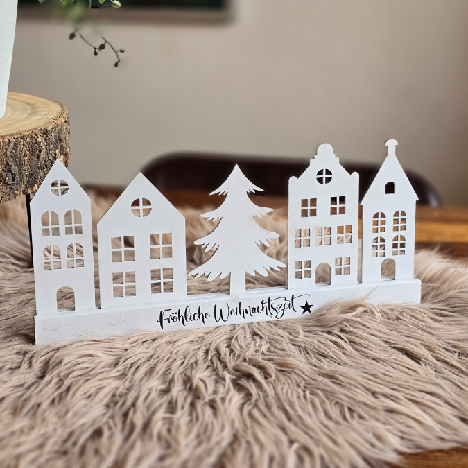 SVG Laser Datei Winter Weihnachtshäuser Winterstadt für Klötzchen Häuser – Bild 9