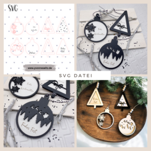 SVG Laser Datei Baumanhänger Aufhänger Anhänger Weihnachten Christbaum personalisierbar 4er