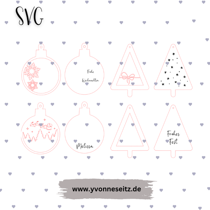 SVG Laser Datei Baumanhänger Aufhänger Anhänger Weihnachten Christbaum personalisierbar 4er – Bild 2