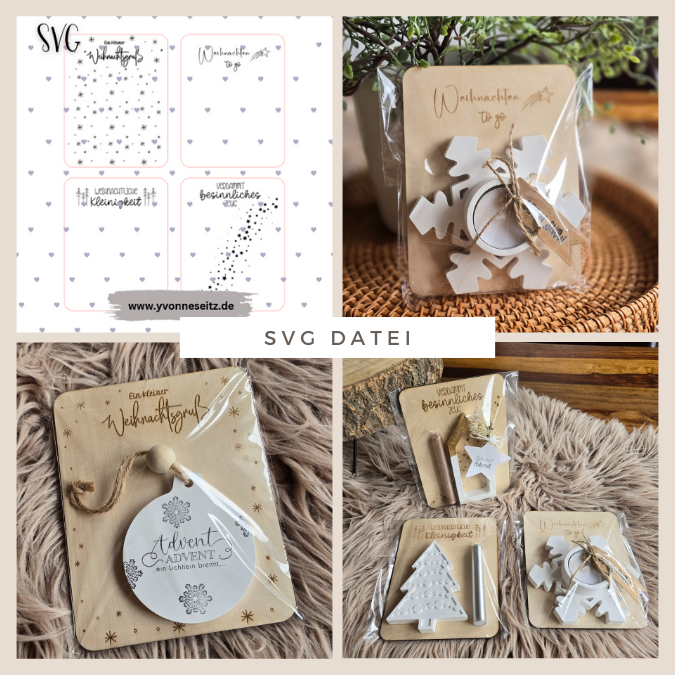 SVG Laser Datei UND Druckdatei in PDF Weihnachten in der Tüte Holzkarten für Gießteile verpackung Postkarten