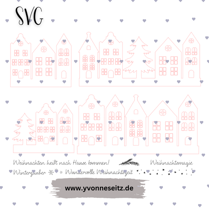 SVG Laser Datei Winter Weihnachtshäuser Winterstadt für Klötzchen Häuser – Bild 2