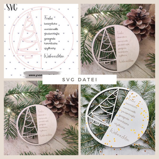 SVG Laser Datei Kranz Friedliche, besinnliche... Weihnachten Laserdatei