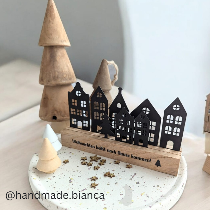 SVG Laser Datei Winter Weihnachtshäuser Winterstadt für Klötzchen Häuser – Bild 3