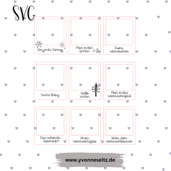 SVG Laser Datei Polaroid 9er Set Baby Weihnachten Meilensteine Winter Foto Accessoires Fotoidee SVG Datei – Bild 2