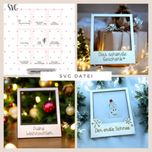 SVG Laser Datei Polaroid 9er Set Baby Weihnachten Meilensteine Winter Foto Accessoires Fotoidee SVG Datei