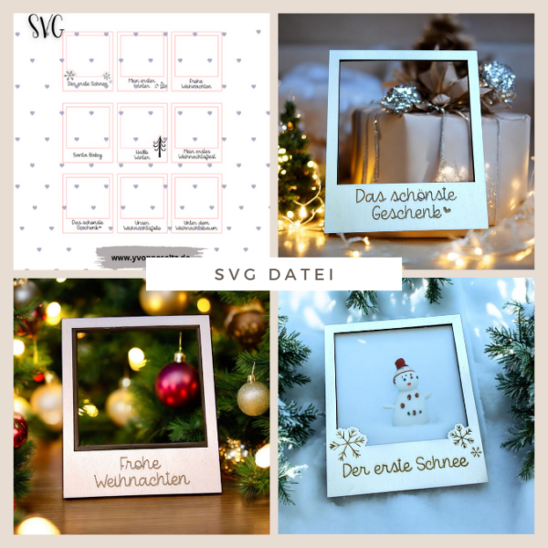 SVG Laser Datei Polaroid 9er Set Baby Weihnachten Meilensteine Winter Foto Accessoires Fotoidee SVG Datei