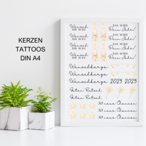 PDF - Kerzentattoo Vorlage - Silvester Silvesterwünsche- A4 Kerzentattoos zum selber drucken