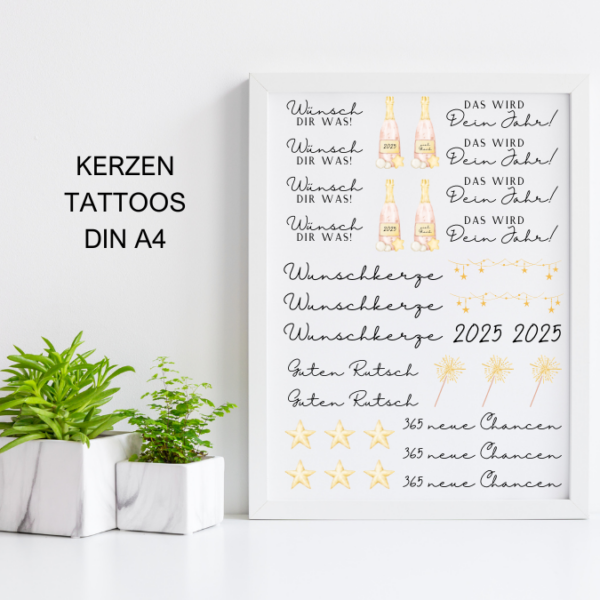 PDF - Kerzentattoo Vorlage - Silvester Silvesterwünsche- A4 Kerzentattoos zum selber drucken