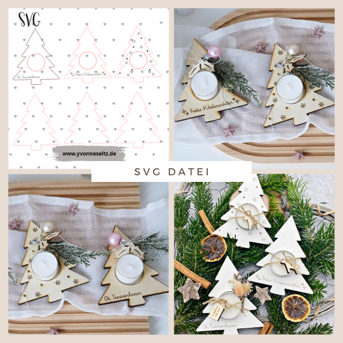 SVG Laser Datei Winter Weihnachten Teelichthalter Tannenbaum Teelicht Tanne