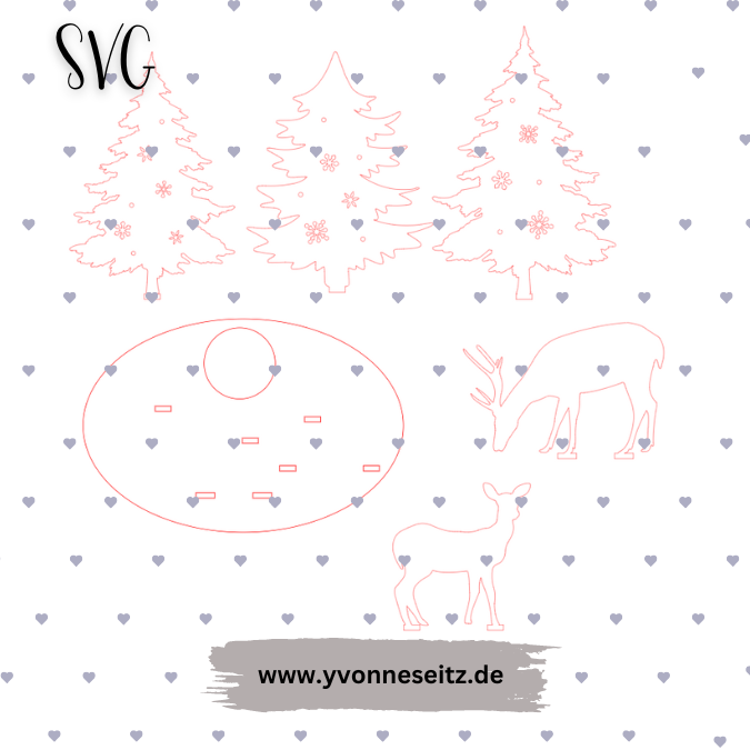 SVG Laser Datei Weihnachtsteller Winterlandschaft Rehe 3 mm – Bild 2