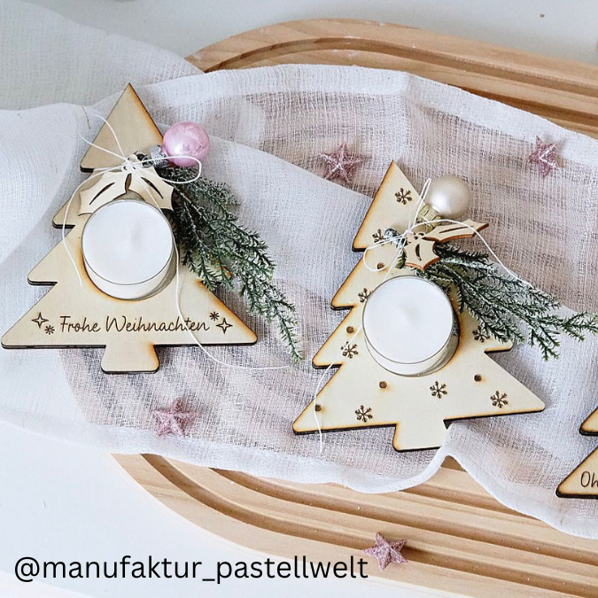 SVG Laser Datei Winter Weihnachten Teelichthalter Tannenbaum Teelicht Tanne – Bild 3