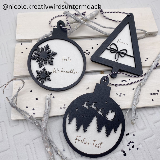 SVG Laser Datei Baumanhänger Aufhänger Anhänger Weihnachten Christbaum personalisierbar 4er – Bild 4
