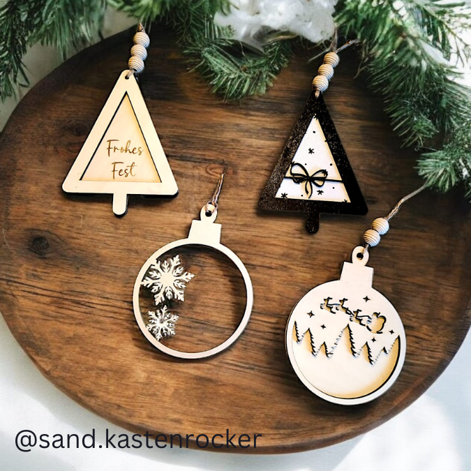 SVG Laser Datei Baumanhänger Aufhänger Anhänger Weihnachten Christbaum personalisierbar 4er – Bild 3