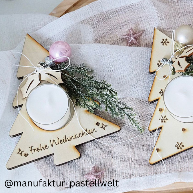 SVG Laser Datei Winter Weihnachten Teelichthalter Tannenbaum Teelicht Tanne – Bild 5