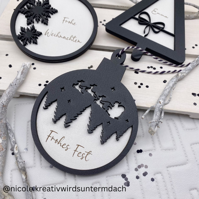 SVG Laser Datei Baumanhänger Aufhänger Anhänger Weihnachten Christbaum personalisierbar 4er – Bild 6